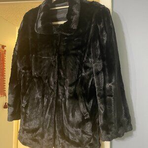 Faux Fur Black Jacket with Buttons and Pockets